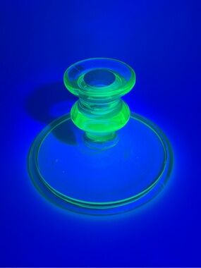 Vintage Uranium Vaseline Glass Candle Candlestick Holder UV Glows Green